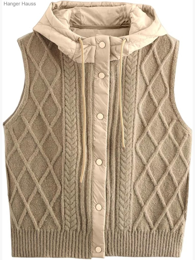 Quilted Hooded Knit Vest Lightweight Padded Sleeveless Jacket Casual Retro